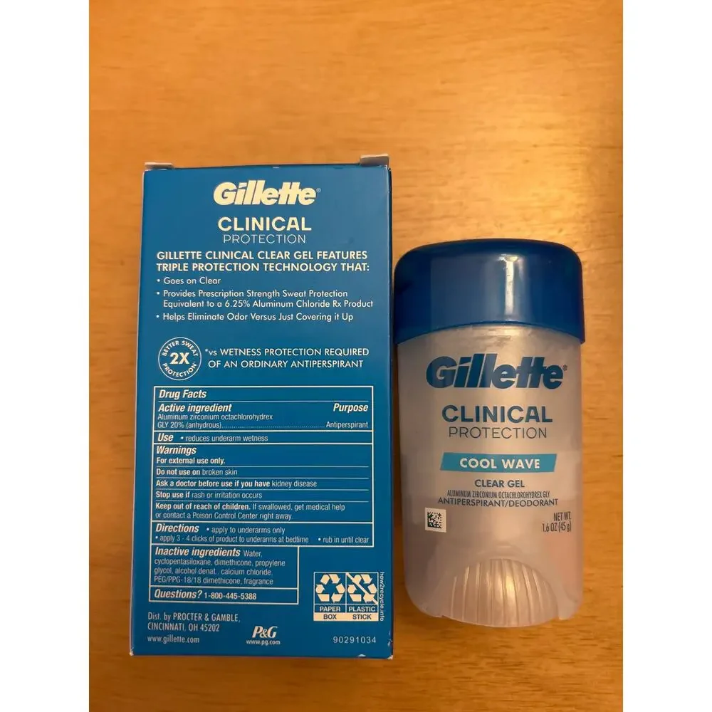 New Mens Gillette Clinical 72hr Cool Wave Clear Gel Antiperspirant Deodorant 1.6